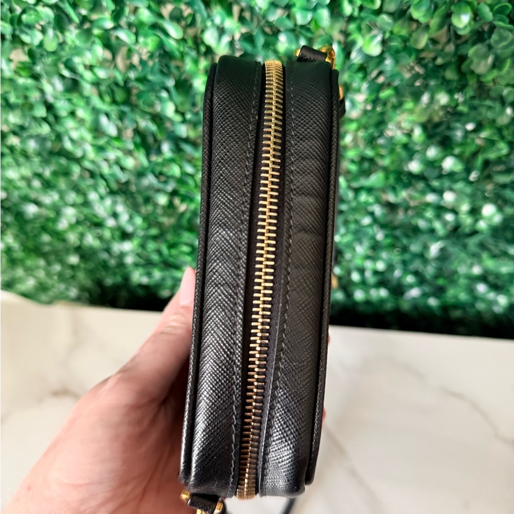 Prada Black Saffiano Leather Mini Camera Bag with Gold Logo Authentic - Picture 4 of 13